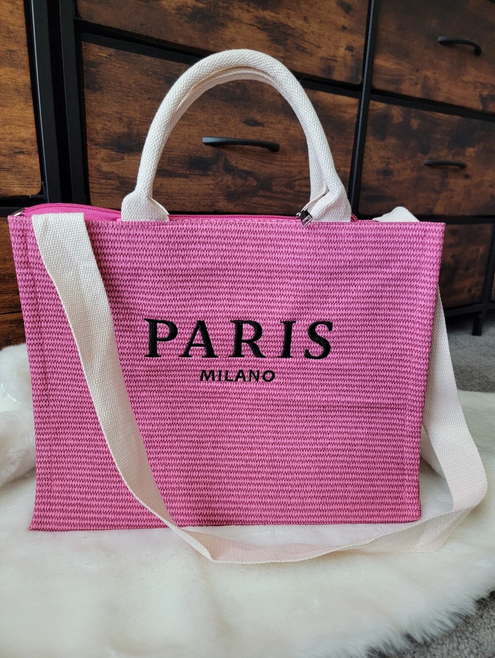 Paris Milano Pink Tote with Cream Handles